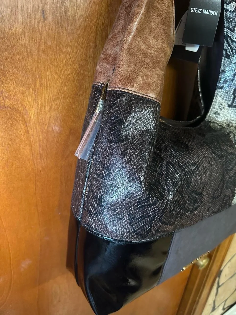 Steve Madden BCAREY Slouchy Hobo with Matching Crossbody, Brown Snakeskin Multi